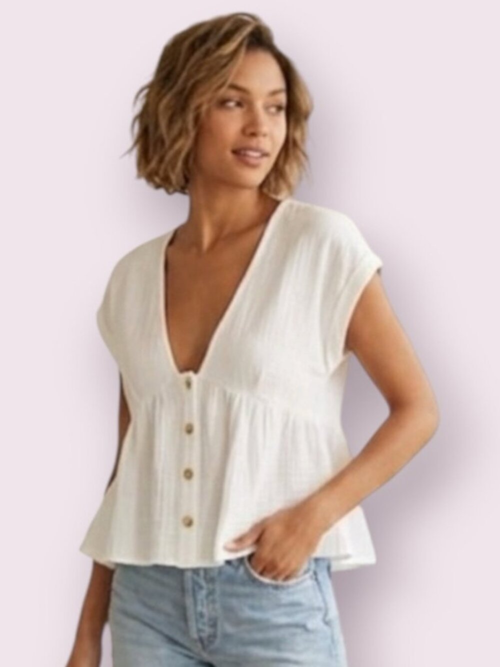 Treasure and Bond White Short Sleeve Shirt